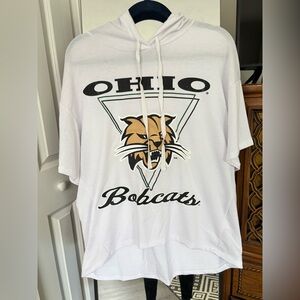 Ohio Bobcats Women's White Short Sleeve Hoodie Top